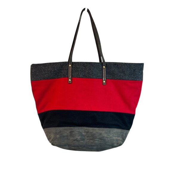 Tommy Hilfiger Wool Color Block Satchel Tote Structured Handbag Rare Preppy - Picture 1 of 8